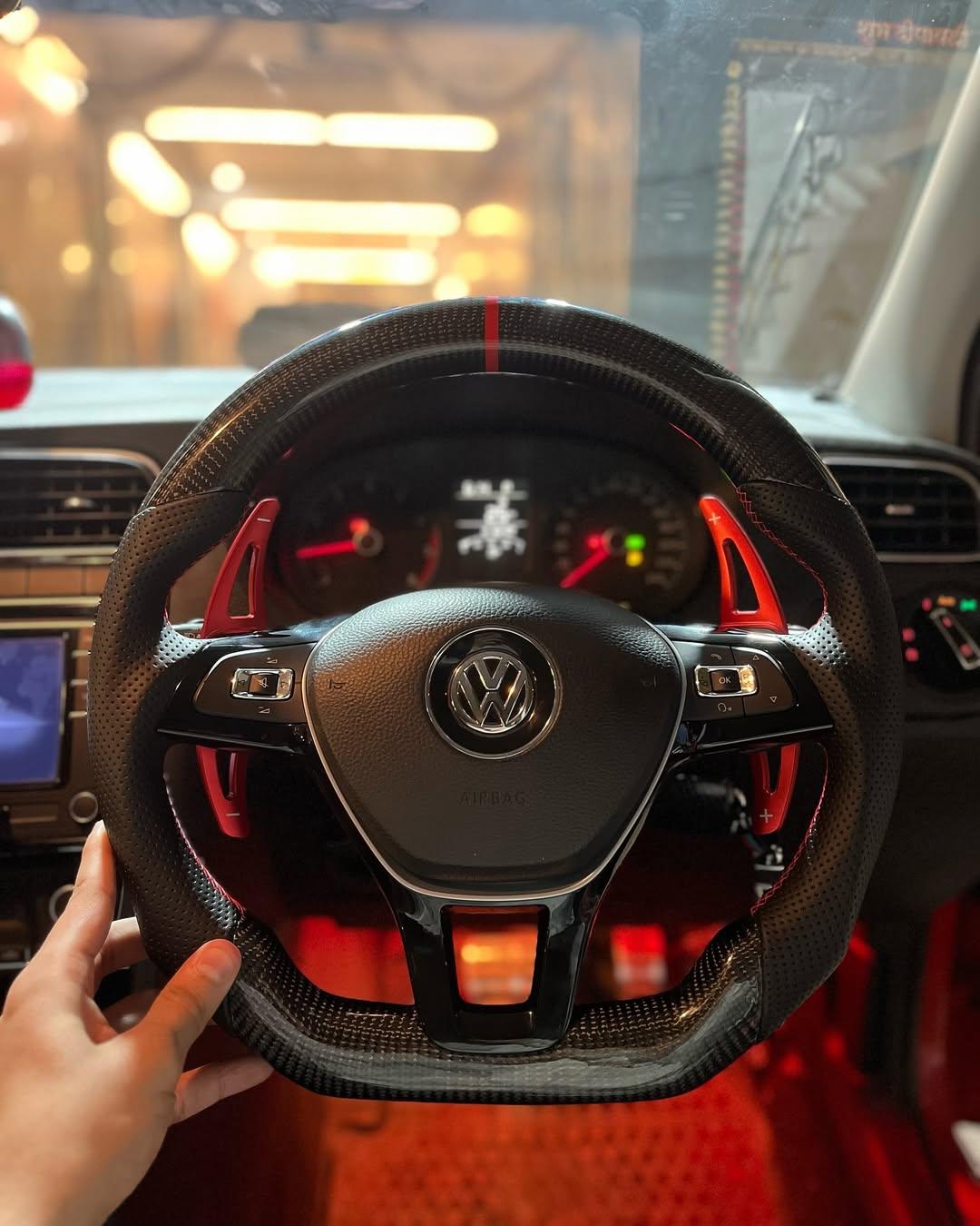 Close-up of a steering wheel inside a car